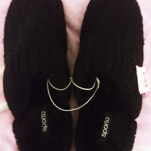 NWT Sporto Black Memory Foam Knit Slippers